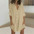 thumbnail image 1 of Karight Women's V Neck Long Sleeve Button Down Blouse Tunic Shirt Mini Dress with Pockets, 1 of 5