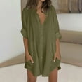 thumbnail image 1 of Karight Women's V Neck Long Sleeve Button Down Blouse Tunic Shirt Mini Dress with Pockets, 1 of 5
