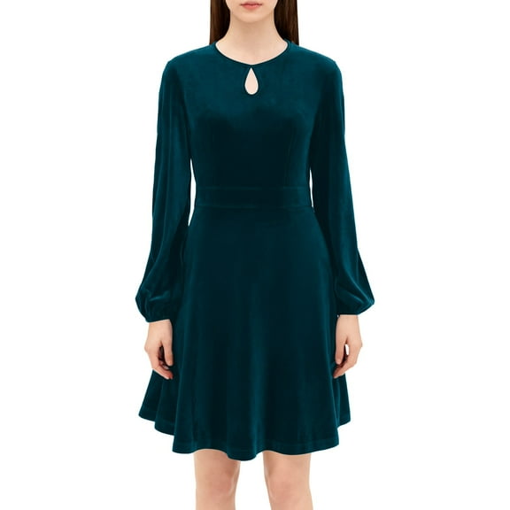 Karight Women's Velvet Maxi Dress Fall Long Lantern Sleeve Crew Neck Cocktail Party Bridesmaid Dresses Elegant Casual Dress