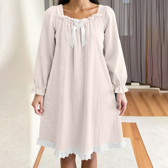 Karight Women's Victorian Cotton Nightgown Vintage Princess Style Nightdress Long Lace Ruffled Sleepwear
