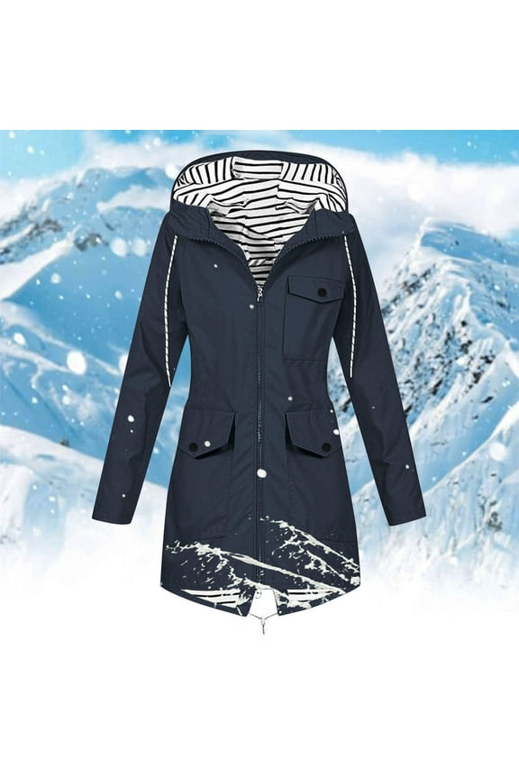 Women's Waterproof Rain Jacket with Hood Lightweight Outdoor Raincoat Long Hooded Trench Coats Windbreaker