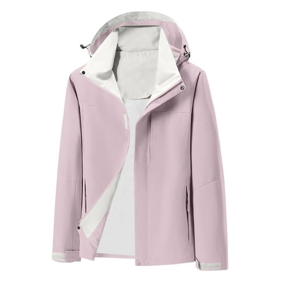 Karight Women's Windproof Hooded Jacket for Outdoor Activities Full Zip Up Adjustable Cuffs Coat Mountaineering Coats