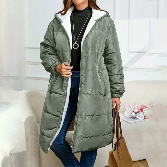 Karight Women's Winter Coats Plus Size Reversible Fleece Jackets Hooded Lightweight Oversized Long Down Coat for Commute Travel