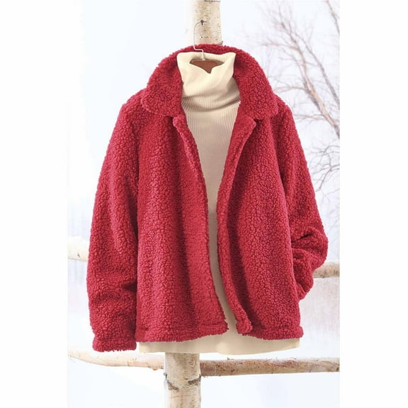 Karight Women's Winter Faux Fur Coats Long Sleeve Lapel Button Down Pockets Fleece Sherpa Jacket Casual Trendy Outerwear