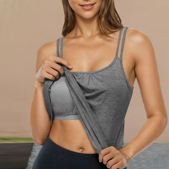 Karight Women's Workout Yoga Racerback Tank Tops with Built in Shelf Bra Tank Tops for Women Summer Sleeveless Cami Shirts