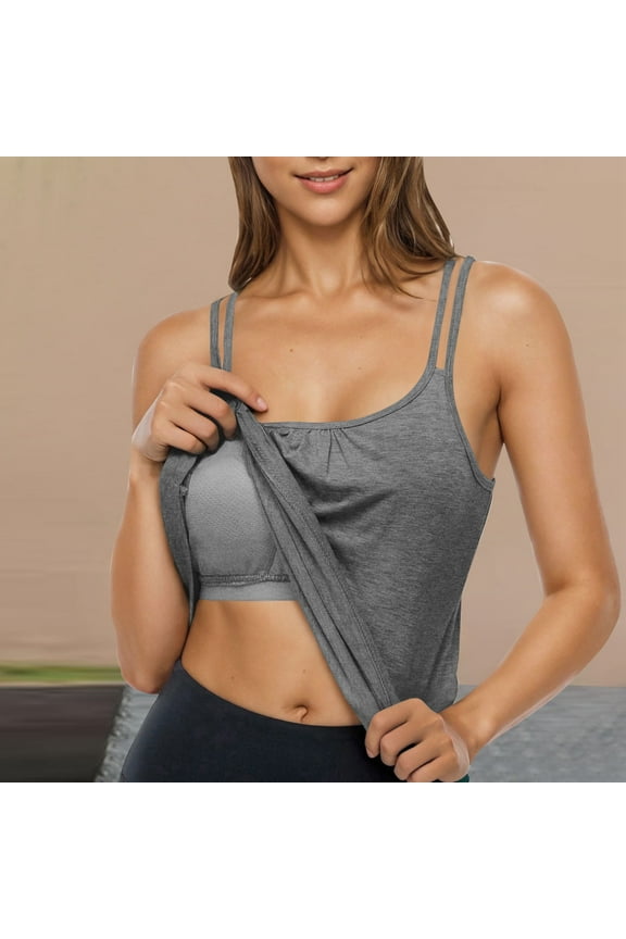 Women's Workout Yoga Racerback Tank Tops with Built in Shelf Bra Tank Tops for Women Summer Sleeveless Cami Shirts