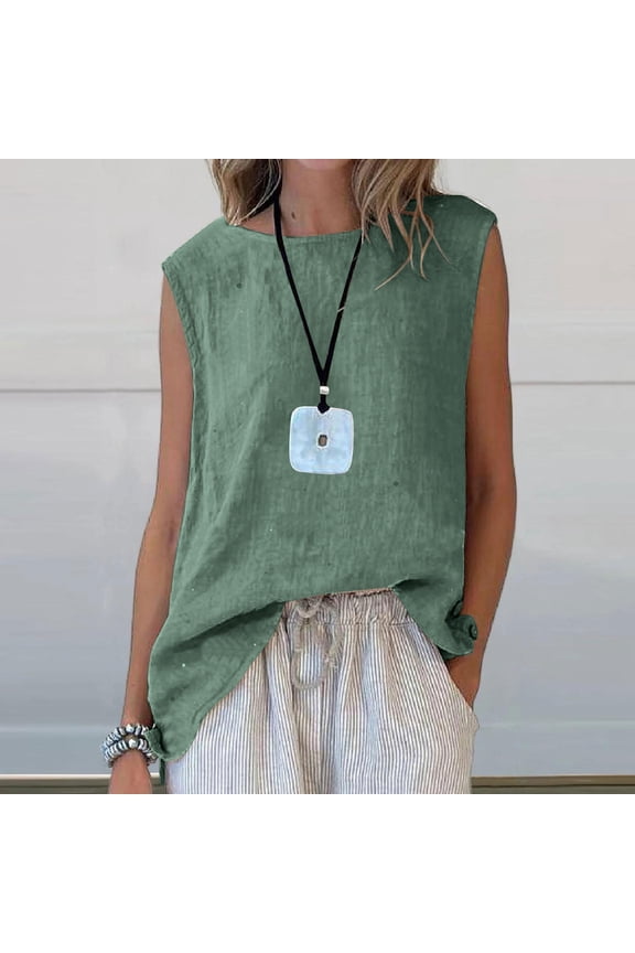 Womens 100% Linen Casual Cap Sleeve Tops Basic Summer Loose Fit Blouse
