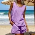 thumbnail image 1 of Karight Womens 2 Piece Linen Set Sleeveless Tank Top and Shorts Casual Loose Solid Color Cotton Loungewear with Pockets, 1 of 7