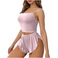 thumbnail image 1 of Karight Womens 2-Piece Ribbed Camisole & Shorts Set Spaghetti Strap Crop Top High Waisted Ruffle Hem Casual Lounge Party Outfits, 1 of 8