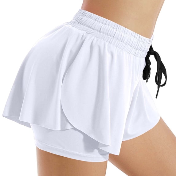 Karight Womens 2-in-1 Flowy Running Shorts Elastic Waist Drawstring Double Layer Athletic Shorts