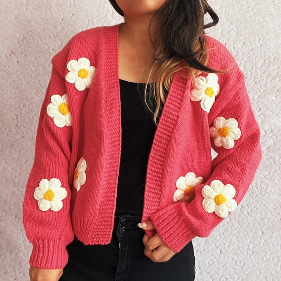 Karight Womens 2025 Cardigan Sweaters Fall Oversized Chunky 3D Flower Open Front Knit Cardigans Trendy