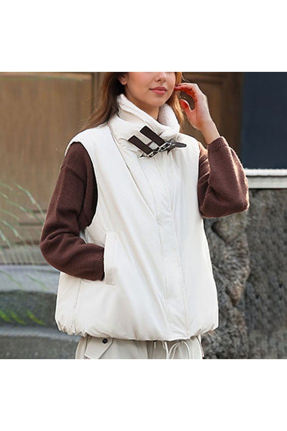 Womens 2025 Fall Cropped Puffer Vest Reversible Zip Up Quilted Vest Sleeveless Winter Fleece Jacket Outerwear