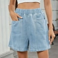 thumbnail image 1 of Karight Womens 2026 Denim Shorts Casual Summer Washed Elastic High Waist Wide Leg Jean Shorts with Pockets, 1 of 5