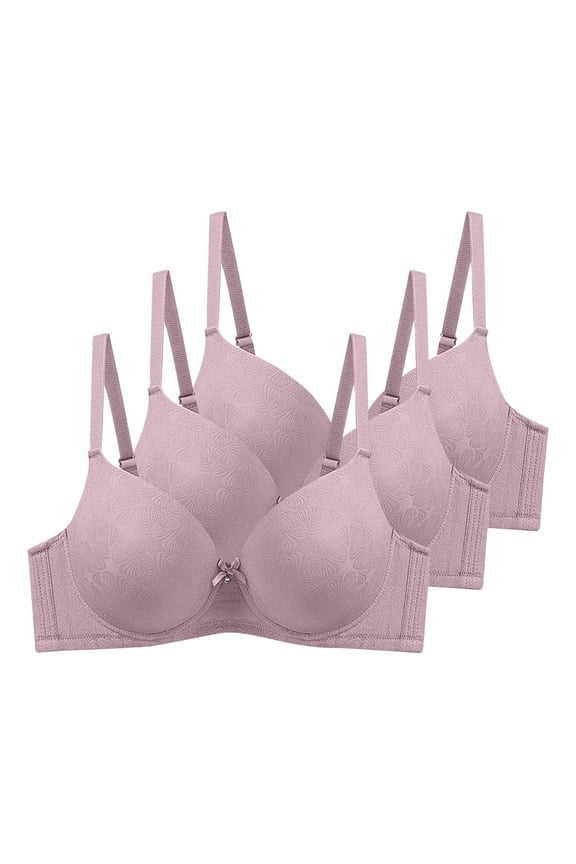 Womens 3 Pack Full Coverage Molded Cup Bra Adjustable Straps Subtle Floral Embossed Texture Seamless Everyday T-Shirt Bra