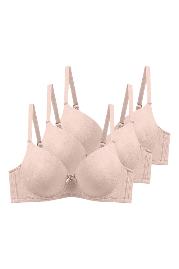 Womens 3 Pack Full Coverage Molded Cup Bra Adjustable Straps Subtle Floral Embossed Texture Seamless Everyday T-Shirt Bra