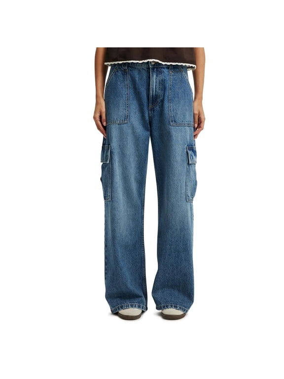 Womens Baggy Cargo Jeans High Waist Wide Leg Straight Hip Hop Jeans Vintage Boyfriend Denim Pants with Pockets