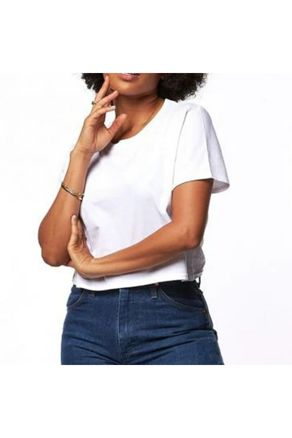 Womens Black Cropped T-Shirt Casual Short Sleeve Crewneck Crop Top Basic Cotton Tee