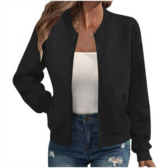 Karight Womens Bomber Jacket Coat Casual Stand Collar Zip Up Lightweight Fall Fashion Jackets Outfits with Pockets
