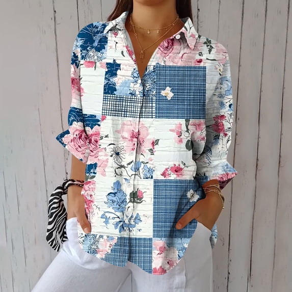 Karight Womens Button Down Shirt Long Sleeve Blouse