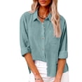thumbnail image 1 of Karight Womens Button Down Shirts Cotton Linen Dress Shirt Long Sleeve Oversized Boyfriend Solid Tunic Tops with Pockets, 1 of 7
