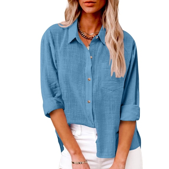 Karight Womens Button Down Shirts Cotton Linen Dress Shirt Long Sleeve Oversized Boyfriend Solid Tunic Tops with Pockets