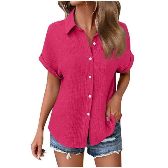 Karight Womens Button Down Shirts Summer Short Sleeve Collared Dressy Casual Blouses Work Loose Fit Tops
