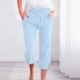 thumbnail image 1 of Karight Womens Capris Pants High Waist Drawstring Comfy Casual Pants Casua Lightweight Loose Trousers Buttons Trim with Pockets Light Blue, 1 of 5