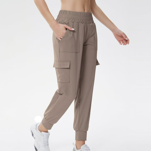 Karight Womens Cargo Sweatpants Elastic High Waisted Cinch Bottom Athletic Joggers Casual Lightweight Workout Sweatpants