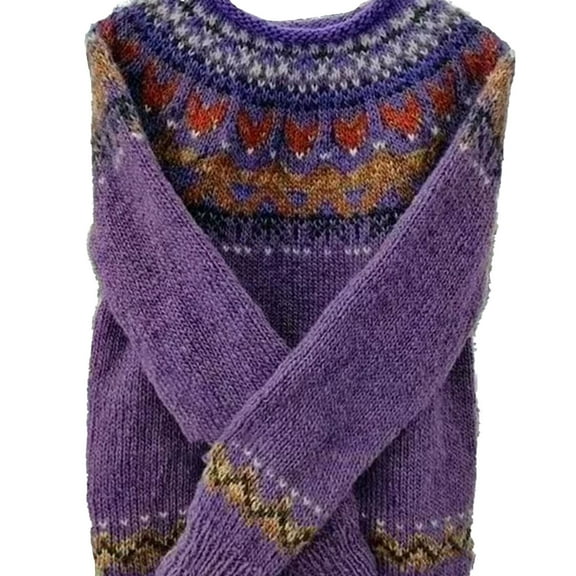 Karight Womens Casual Lightweight Vintage Fair Isle Sweater Raglan Sleeve Crew Neck Knitted Pullover Comfy Warm Fall Tops