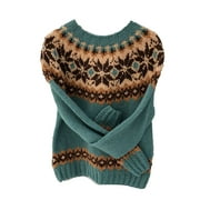 SOKHUG Karight Womens Casual Lightweight Vintage Fair Isle Sweater Raglan Sleeve Crew Neck Knitted Pullover Comfy Warm Fall Tops