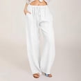 thumbnail image 1 of Karight Womens Casual Loose Wide Leg Pants Solid Color Drawstring Elastic High Waist Linen Blend Long Trousers with Pockets, 1 of 5