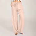 thumbnail image 1 of Karight Womens Casual Loose Wide Leg Pants Solid Color Drawstring Elastic High Waist Linen Blend Long Trousers with Pockets, 1 of 5