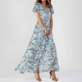 thumbnail image 1 of Karight Womens Chiffon Floral Long Dress Summer Ruffle Short Sleeve Maxi Dress V Neck Flowy Boho Beach Party Dresses, 1 of 7