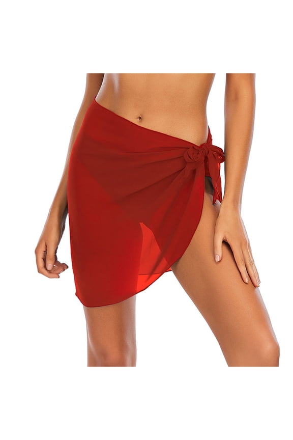 Womens Chiffon Sarong Swimsuit Cover Up Short Sheer Beach Wrap Skirt with Tie Side for Pool & Vacation