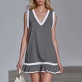 thumbnail image 1 of Karight Womens Color Block V-Neck Sleeveless Mini Dress Ruffle Hem Casual Shift Dress Summer Beach Sundress, 1 of 8