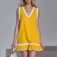 thumbnail image 1 of Karight Womens Color Block V-Neck Sleeveless Mini Dress Ruffle Hem Casual Shift Dress Summer Beach Sundress, 1 of 8