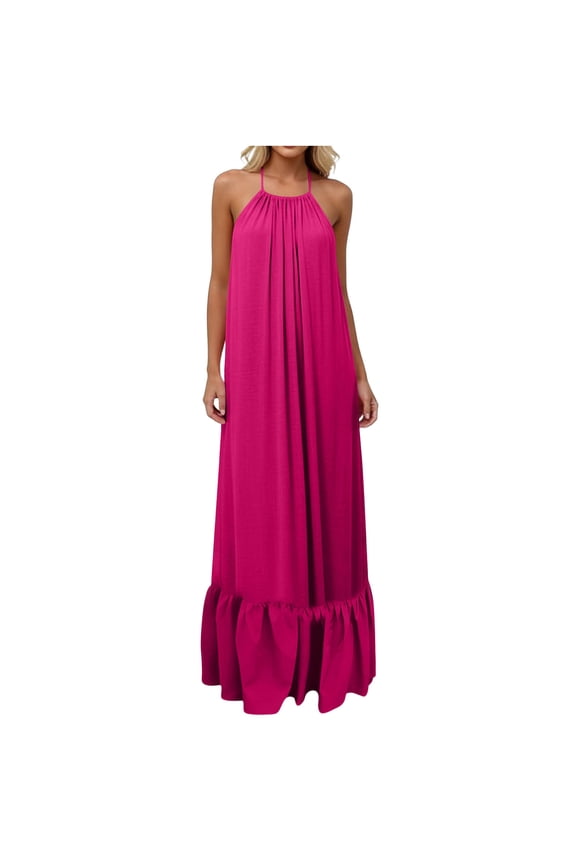 Womens Cotton Linen Adjustable Halter Slip Dress Loose Casual Ruffled Swing Hem Homewear Nightgown With Adjustable Waist