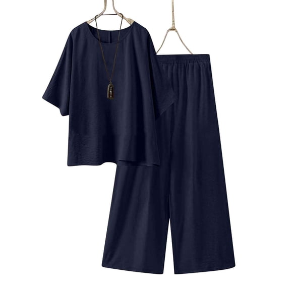 Karight Womens Cotton Linen Lounge Set 2026 Summer 2 Piece Outfits Oversized Short Sleeve Tops & Wide Leg Pant Matching Sets Clothing