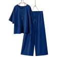 thumbnail image 1 of Karight Womens Cotton Linen Lounge Set 2026 Summer 2 Piece Outfits Oversized Short Sleeve Tops & Wide Leg Pant Matching Sets Clothing, 1 of 7