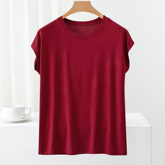 Karight Womens Cotton T Shirts Soft Comfy Round Neck Cap Sleeve Shirts Summer Casual Loose Fit Lounge Tops Plain Basic Tees