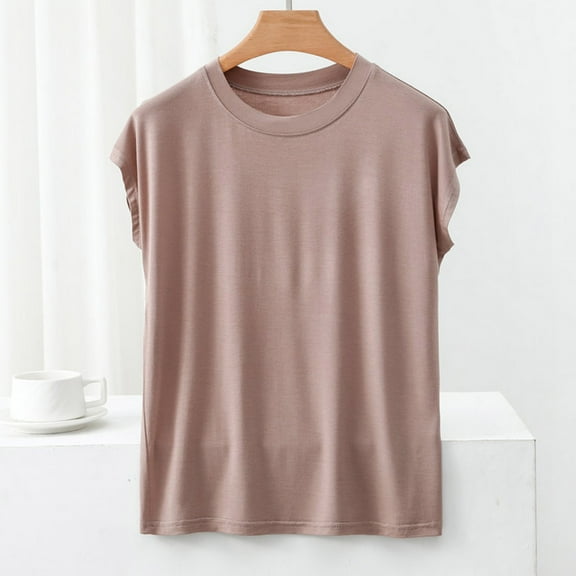 Karight Womens Cotton T Shirts Soft Comfy Round Neck Cap Sleeve Shirts Summer Casual Loose Fit Lounge Tops Plain Basic Tees
