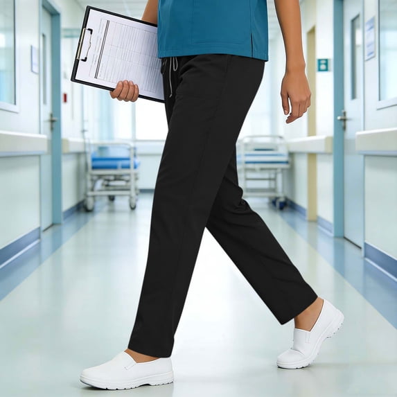 Karight Womens Drawstring Scrub Pants Elastic Waist Cargo Pockets Straight Leg Medical Uniforms for Nurse Doctor Healthcare