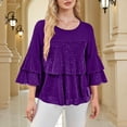 thumbnail image 1 of Karight Womens Dressy Sparkly Tops Ruffle 3/4 Sleeve Elegant Dressy Blouses Crew Neck Double Layers Mesh Tunic Top Holiday Shirt, 1 of 9