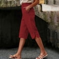 thumbnail image 1 of Karight Womens Elastic Waist Capri Pants with Pockets Split Hem Button Detail Casual Summer Pants, 1 of 9