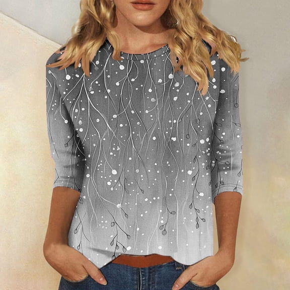 Karight Womens Fall Fashion 2025 Long Sleeve Shirts Round Neck Top Floral Print Graphic Tees Basic Tunic Outfits Clothing