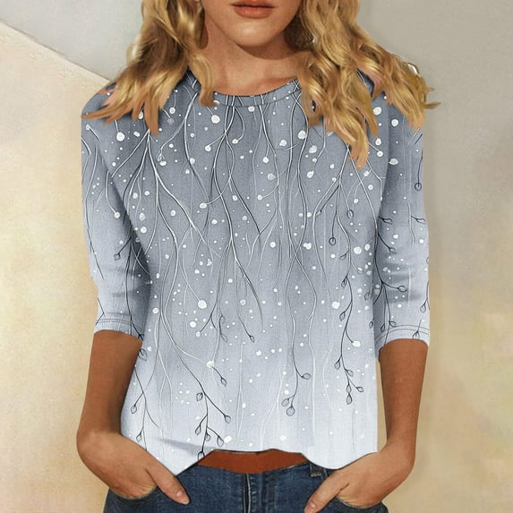 Karight Womens Fall Fashion 2025 Long Sleeve Shirts Round Neck Top Floral Print Graphic Tees Basic Tunic Outfits Clothing