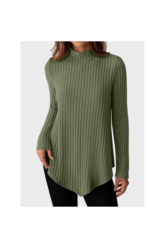 Womens Fall Tunic Tops Long Sleeve Shirts for Women Turtleneck Lightweight Sweaters Asymmetrical Hem Tops