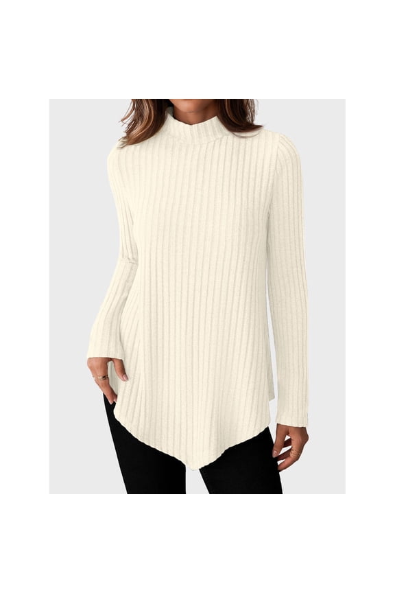 Womens Fall Tunic Tops Long Sleeve Shirts for Women Turtleneck Lightweight Sweaters Asymmetrical Hem Tops