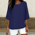 thumbnail image 1 of Karight Womens Fashion T-Shirt Crewneck 3/4 Sleeves Solid Color Loose Basic Tops Summer Casual Tees Blouses, 1 of 4