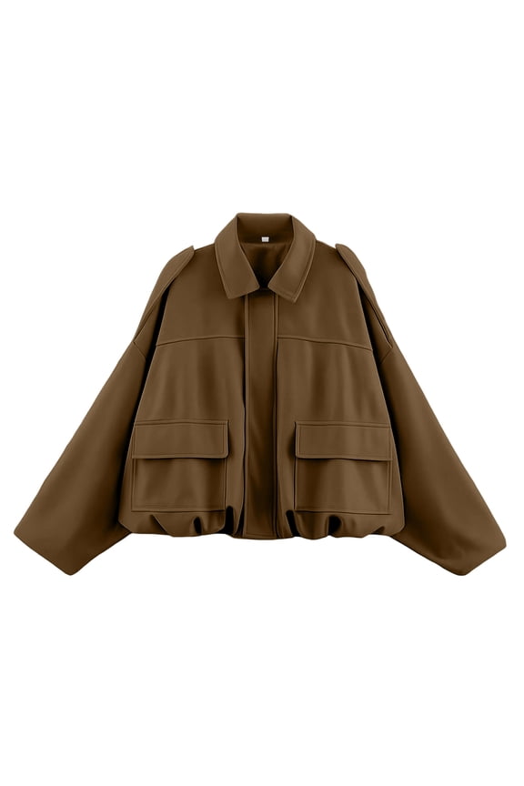 Womens Faux Suede Bomber Jacket Oversized Batwing Long Sleeve Zip Up Cropped Coat Streetwear